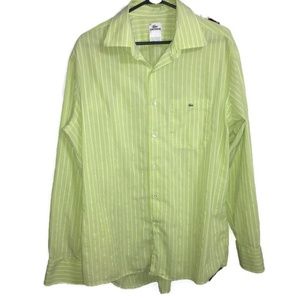 Lacoste Button-Front Shirt Size 44 Stripes Green